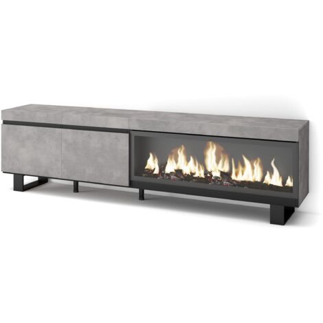 Skraut Home - Meuble TV, Banc Télé, Grand espace de Rangement, 210, Pour les TV jusqu'à 80", Cheminée électrique XXL, Design industriel, Style moderne, Gris Ciment (1/5)