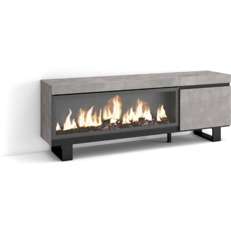 Skraut Home - Meuble TV, Banc Télé, Grand espace de Rangement, 160, Pour les TV jusqu'à 65", Cheminée électrique XXL, Design industriel, Style moderne, Gris Ciment (1/5)