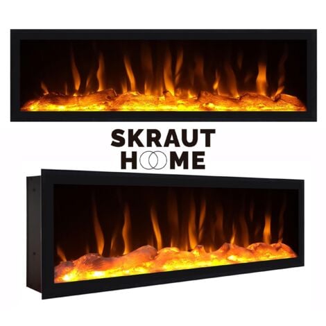 Skraut Home - Buffet salon et cuisine, Meuble de Rangement, Commode, 210, 4 Portes, Cheminée électrique XXL, Style moderne, Chêne