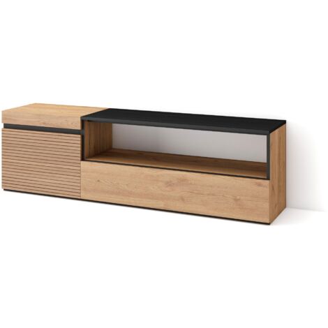 Skraut Home - Meuble TV, Banc Télé, Grand espace de Rangement, 150x45x35cm, Pour les TV jusqu'à 65", Meubles de salon, Style moderne, Chêne (1/5)