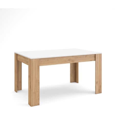 Skraut Home – Table extensible 140x90cm – Pour 6 personnes – Chêne et blanc mat – Style moderne – Structure robuste (1/5)