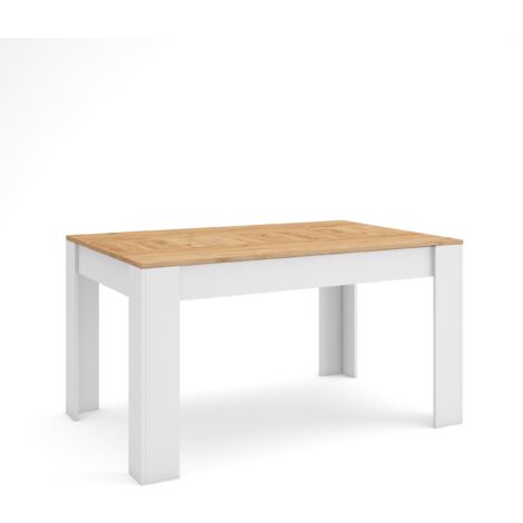 Skraut Home - Table à manger, Meuble Salle à Manger, 140x90x76 cm, Pour 6 personnes, Meubles de Salon, Style moderne, Chêne et blanc (1/5)