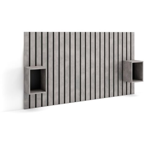 Skraut Home – Tête de lit moderne 196x107cm – Panneaux muraux 3D en bois – Tables de chevet flottantes ciment – Pour lit 120/135/140cm (1/5)