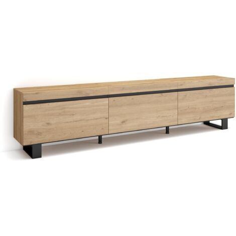 Skraut Home – Meuble TV avec rangement 240x57x35 cm – Pieds métalliques style industriel – Couleur chêne et noir – Grand espace de rangement