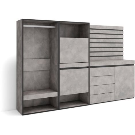 Skraut Home - Meuble à Chaussures, Meuble Rangement Chaussures, 227x145x35 cm, Chambre à coucher, pièce, Vestiaire ouvert, Commode, Buffet, Panneaux Muraux en Bois, Style moderne, Gris Ciment (1/5)