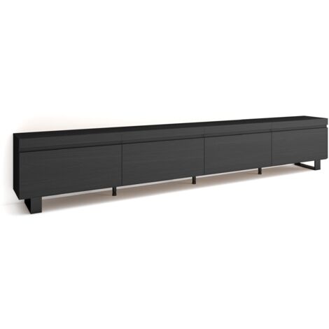 Skraut Home – Meuble TV noir 320x35x57cm – Grand espace de rangement – Design industriel moderne – Pieds en métal – Pour TV grand format (1/5)