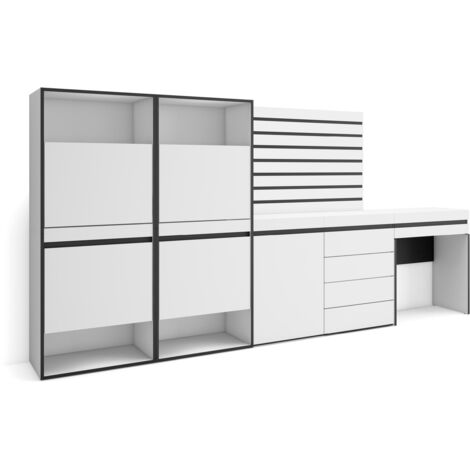 Skraut Home - Meuble à Chaussures, Meuble Rangement Chaussures, 297x145x35 cm, Chambre à coucher, pièce, Commode, Buffet, Panneaux Muraux en Bois, Coiffeuse, Style moderne, Blanc (1/5)
