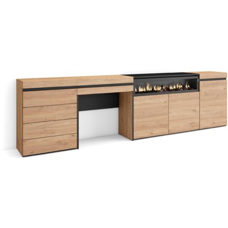 Skraut Home – Buffet moderne en chêne – Dimensions 277x75x35cm – Meuble de rangement avec cheminée électrique intégrée – Commode et coiffeuse (1/5)