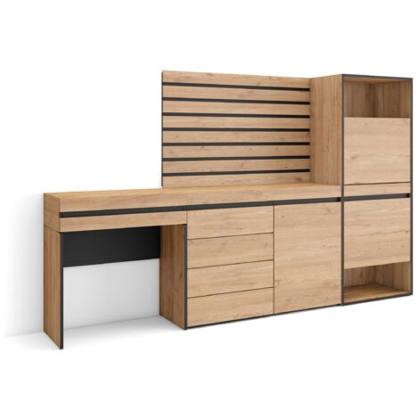 Skraut Home - Meuble à Chaussures, Meuble Rangement Chaussures, 237x145x35 cm, Chambre à coucher, pièce, Commode, Buffet, Panneaux Muraux en Bois, Coiffeuse, Style moderne, Chêne