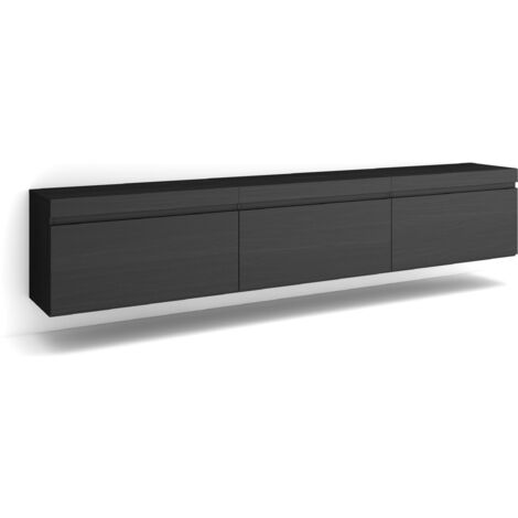 Skraut Home – Meuble TV suspendu noir 240x45x35 cm – Grand espace de rangement – Design moderne avec porte – Idéal pour intérieur contemporain (1/5)