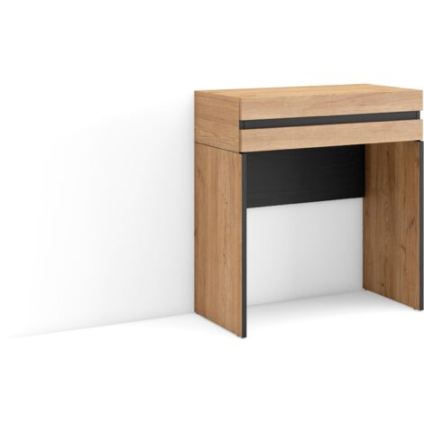 Skraut Home – Table console d'entrée avec tiroir – Dimensions 70x35x75 cm – Chêne moderne – Grand espace de rangement pour coiffeuse ou bureau (1/5)
