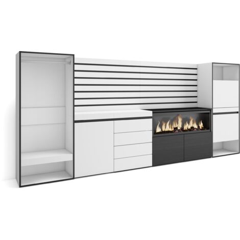 Skraut Home - Buffet, Bahut, Meuble de Rangement, 334x145x35 cm, Chambre à coucher, pièce, Cheminée électrique XXL, Commode, Buffet, Meuble à Chaussures, Vestiaire ouvert, Style moderne, Blanc (1/5)