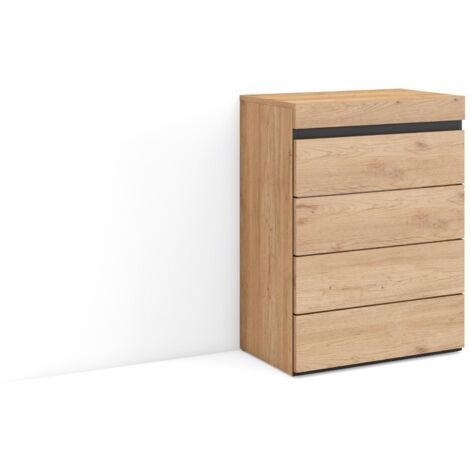 Skraut Home – Commode moderne 4 tiroirs en chêne et noir – Dimensions 57x75x35 cm – Ouverture à pression pour accès facile – Design élégant (1/5)
