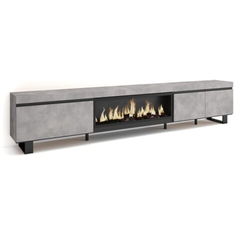 Skraut Home - Meuble TV, Banc Télé, Grand espace de Rangement, 288x57x35 cm, TV grand format, Cheminée électrique XXL, Design industriel, Style moderne, Gris Ciment (1/5)