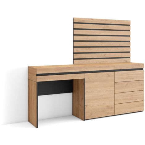 Skraut Home – Coiffeuse enfant 177x35x145cm – Avec tiroir multifonctionnel – Style moderne en chêne – Rangement pratique pour maquillage et accessoires (1/5)