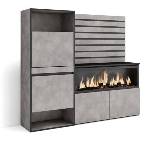 Skraut Home – Meuble à chaussures 60x35x145cm – 2 compartiments avec portes abattantes – Mélamine haute qualité – Couleur ciment et noir (1/5)