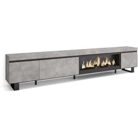 Skraut Home - Meuble TV, Banc Télé, Grand espace de Rangement, 288x57x35 cm, TV grand format, Cheminée électrique XXL, Design industriel, Style moderne, Gris Ciment (1/5)