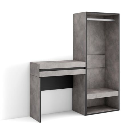 Skraut Home - Table Console d'Entrée, Grand espace de rangement, 130x145x35 cm, Avec tiroir, Vestiaire ouvert, Style moderne, Gris Ciment (1/5)