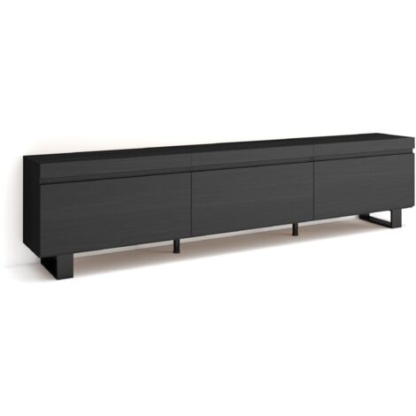 Skraut Home – Meuble TV noir avec rangement – Dimensions 240x35x57cm – Style industriel moderne – Pieds en métal – Grand espace de rangement (1/5)