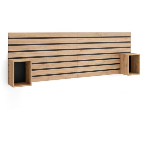 Skraut Home – Tête de lit avec tables de chevet en mélamine – Dimensions 214x3x70 cm – Style moderne chêne – Panneaux muraux 3D