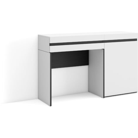 Skraut Home - Coiffeuse, Table maquillage, rangement, 121x75x35 cm, Avec tiroir, Chambre à coucher, Style moderne, Blanc (1/5)