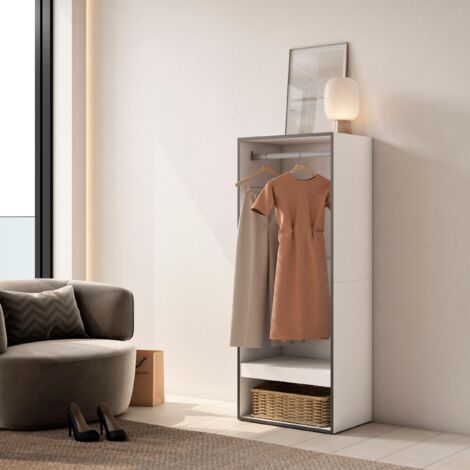 Skraut Home - Armoire Vestiaire ouvert, Armoire de Rangement Ouverte, 60x145x35 cm, Chambre à coucher, pièce, Vêtement, Dressing, Style moderne, Blanc