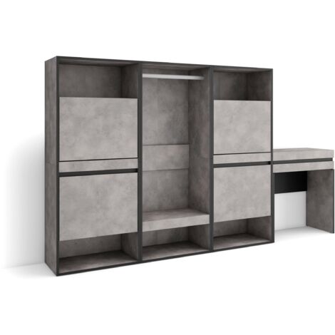 Skraut Home - Meuble à Chaussures, Meuble Rangement Chaussures, 250x145x35 cm, Chambre à coucher, pièce, Vestiaire ouvert, Coiffeuse, Style moderne, Gris Ciment (1/5)