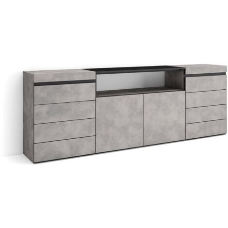 Skraut Home – Commode moderne 4 tiroirs – Dimensions 214x75x35 cm – Couleur gris ciment – Meuble de rangement élégant pour chambre à coucher (1/5)