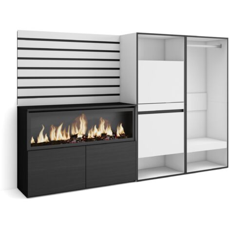 Skraut Home - Buffet, Bahut, Meuble de Rangement, 227x145x35 cm, Chambre à coucher, pièce, Cheminée électrique XXL, Meuble à Chaussures, Vestiaire ouvert, Style moderne, Blanc (1/5)