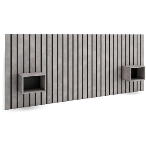 Skraut Home – Tête de lit moderne avec tables de chevet – Dimensions 258 x 3 x 107 cm – Mélamine ciment et noir – Compatible lits 150/160/180 cm (1/5)