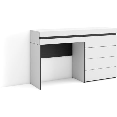 Skraut Home - Coiffeuse, Table maquillage, rangement, 127x75x35 cm, Avec tiroir, Commode, Buffet, Style moderne, Blanc
