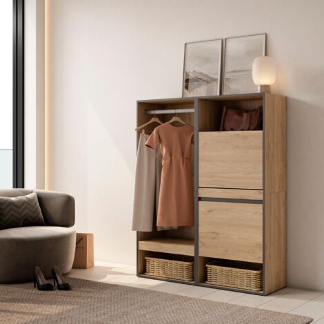 Skraut Home - Armoire Vestiaire ouvert, Armoire de Rangement Ouverte, 120x145x35 cm, Chambre à coucher, pièce, Meuble à Chaussures, Style moderne, Chêne