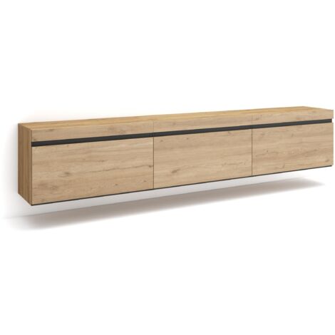 Skraut Home – Meuble TV suspendu moderne en chêne – Grand espace de rangement 240x45x35 cm – Design élégant pour intérieur contemporain