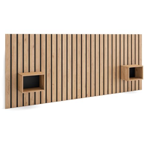 Skraut Home – Tête de lit moderne avec tables de chevet en mélamine chêne – Dimensions 258x107 cm – Compatible avec lits 150/160/180 cm