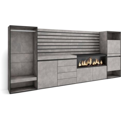 Skraut Home – Buffet moderne en ciment et noir – Dimensions 334x35x145cm – Meuble de rangement avec 2 portes et étagères – Style élégant et fonctionnel (1/5)