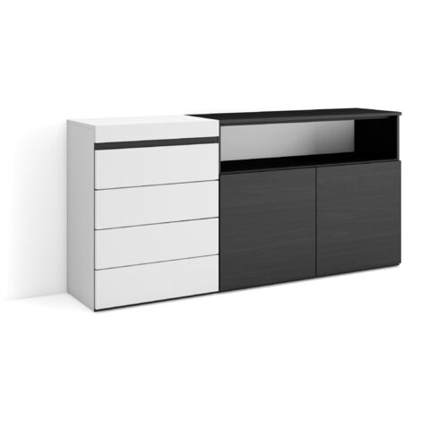 Skraut Home - Commode, Buffet, Armoire, Meuble de Rangement, 157x75x35 cm, Chambre à coucher, pièce, Armoire à Tiroirs, Style moderne, Blanc et noir (1/5)