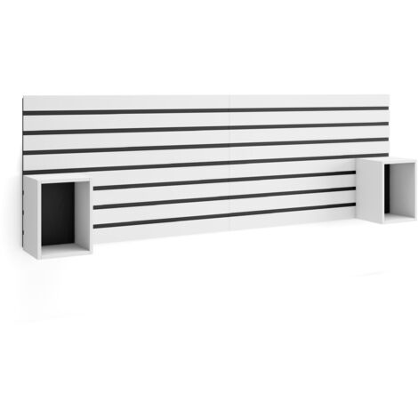 Skraut Home – Tête de lit moderne avec tables de chevet flottantes – Dimensions 214x3x70 cm – Compatible lits 120 à 160 cm – Panneau mural blanc (1/5)