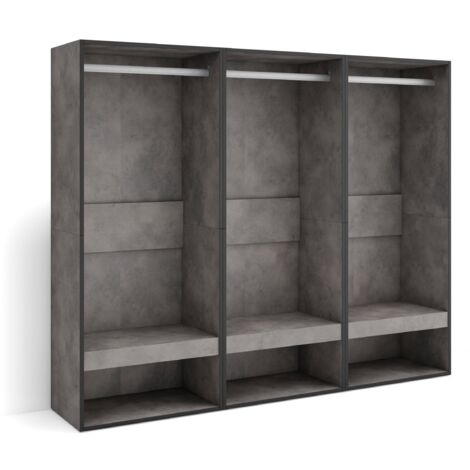Skraut Home – Armoire ouverte 180x35x145cm – Rangement pratique pour vêtements et accessoires – Style moderne gris ciment – Module avec étagères et barre suspendue