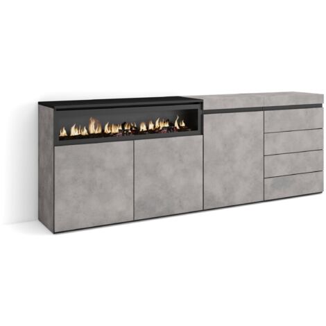 Skraut Home - Buffet, Bahut, Meuble de Rangement, 207x75x35 cm, Chambre à coucher, pièce, Cheminée électrique, Commode, Buffet, Style moderne, Gris Ciment (1/5)