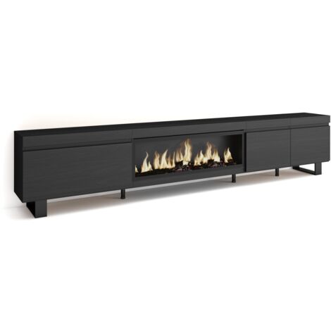 Skraut Home - Meuble TV, Banc Télé, Grand espace de Rangement, 288x57x35 cm, TV grand format, Cheminée électrique XXL, Design industriel, Style moderne, Noir (1/5)