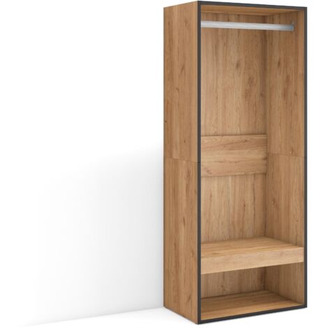 Skraut Home – Armoire vestiaire ouverte 60x35x145 cm – Rangement fonctionnel pour vêtements – Style moderne chêne – Optimise l'espace chambre