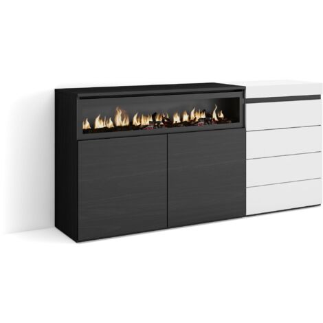 Skraut Home - Buffet, Bahut, Meuble de Rangement, 157x75x35 cm, Chambre à coucher, pièce, Cheminée électrique, Commode, Buffet, Style moderne, Blanc (1/5)