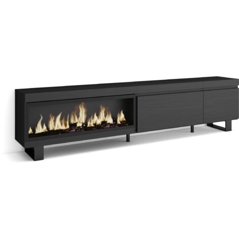 Skraut Home - Meuble TV, Banc Télé, Grand espace de Rangement, 237x57x35 cm, TV grand format, Cheminée électrique XXL, Design industriel, Style moderne, Noir (1/5)