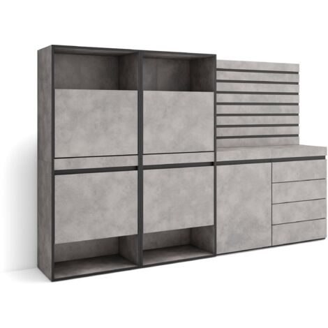 Skraut Home - Meuble à Chaussures, Meuble Rangement Chaussures, 227x145x35 cm, Chambre à coucher, pièce, Commode, Buffet, Panneaux Muraux en Bois, Style moderne, Gris Ciment (1/5)