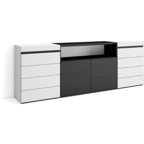 Skraut Home - Commode, Buffet, Armoire, Meuble de Rangement, 214x75x35 cm, Chambre à coucher, pièce, Armoire à Tiroirs, Style moderne, Blanc et noir (1/5)