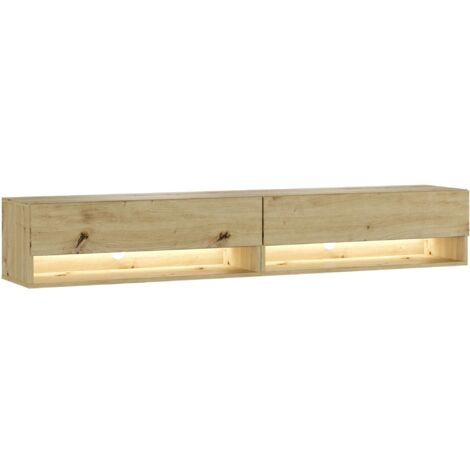 Skraut Home - Meuble TV, Banc Télé, Grand espace de Rangement, 180, LED, Meubles de salon, Style moderne, Chêne (1/4)