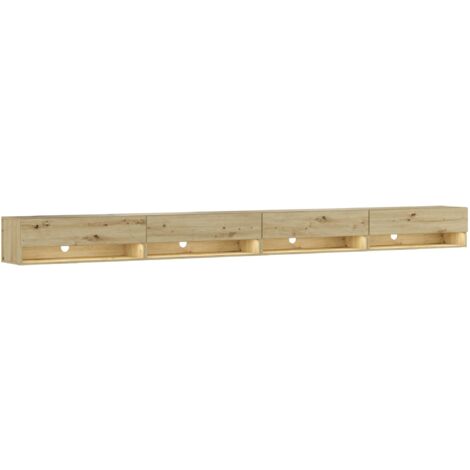 Skraut Home – Meuble TV moderne avec éclairage LED – Grand espace de rangement 90x30x34,5cm – Chêne – Pour salon contemporain (1/4)