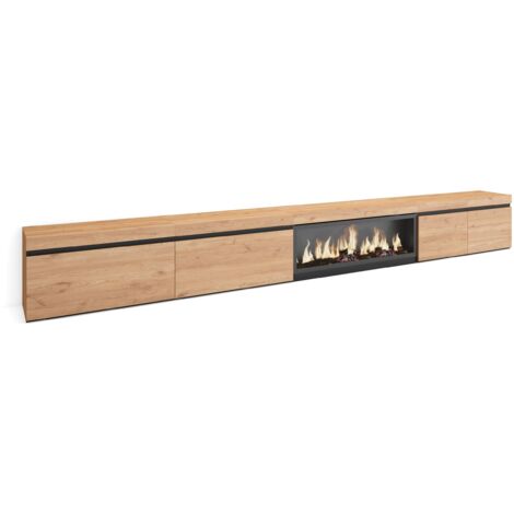 Skraut Home - Meuble TV, Banc Télé, Grand espace de Rangement, 368x45x35, Cheminée électrique XXL, Style moderne, Chêne (1/5)
