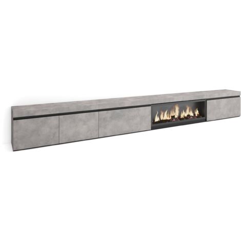 Skraut Home - Meuble TV, Banc Télé, Grand espace de Rangement, 368x45x35, Cheminée électrique XXL, Style moderne, Gris Ciment (1/5)
