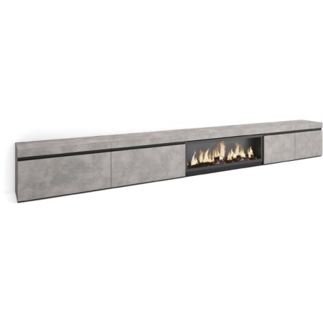 Skraut Home - Meuble TV, Banc Télé, Grand espace de Rangement, 368x45x35, Cheminée électrique XXL, Style moderne, Gris Ciment (1/5)